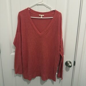 Eileen Fisher Woman's Pink Vneck Pullover Sweater 100% Organic Linen Sz Large